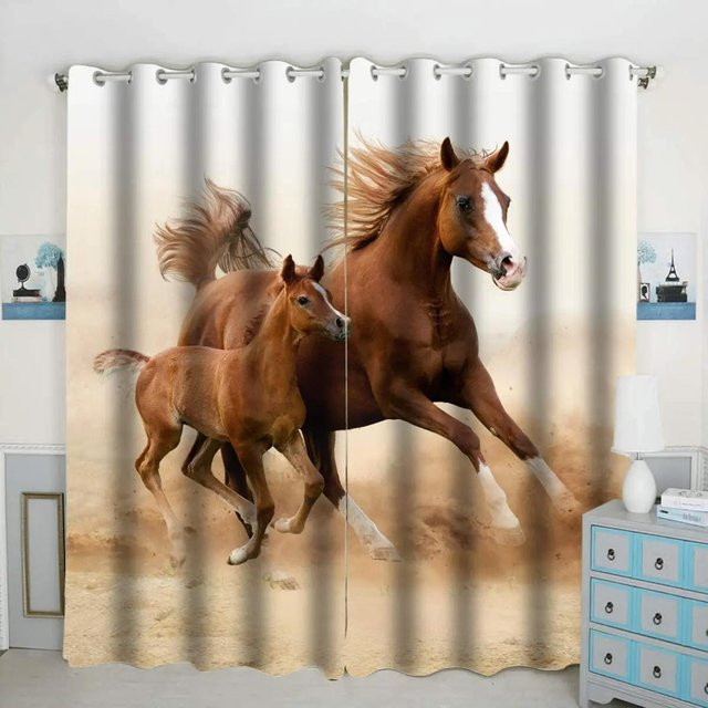 Pferde Verdunklungsvorhänge für Schlafzimmer und Wohnzimmer, 2 Paneele, Mehrfarbig, B: 55 cm, H: 120 cm - Bild 1