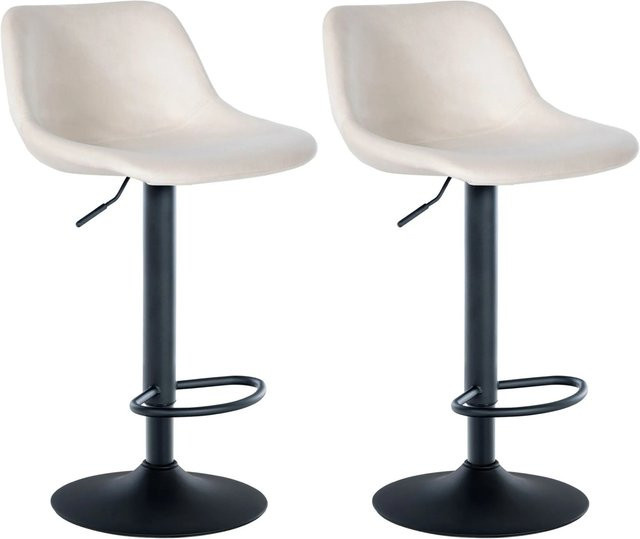 DELUKE 2er Set Barhocker HODOR in Creme mit Samtbezug, höhenverstellbare Barstühle mit Lehne und 360 Grad Drehsitz, B/T/H: 43 x 49 x 79 cm - Bild 1