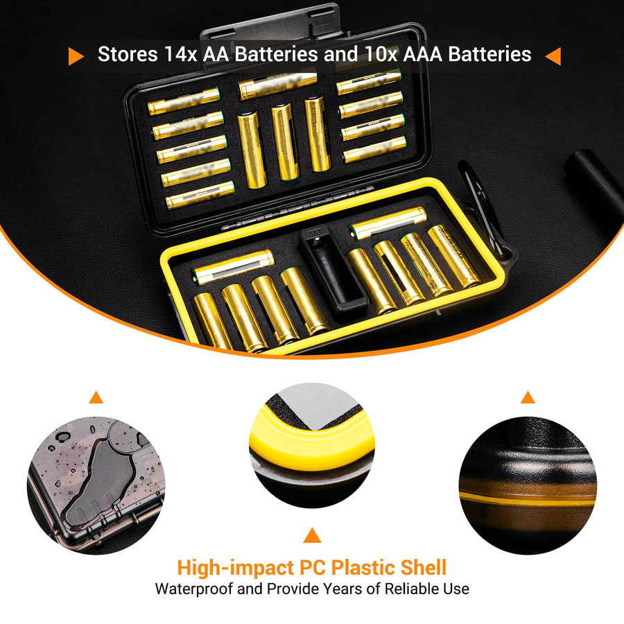 KIWIFOTOS Batterie-Aufbewahrungs-Organizer in Schwarz mit Batterieprüfer für AA, AAA und 18650 Batterien - Bild 2