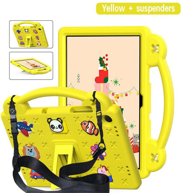 Stoßfeste Cartoon Kinderhülle für Samsung Galaxy Tab S7 S8 S9 S10 S11 S6 S7 Lite A9 A11 Plus mit Handschlaufe und Ständer in Gelb - Bild 1