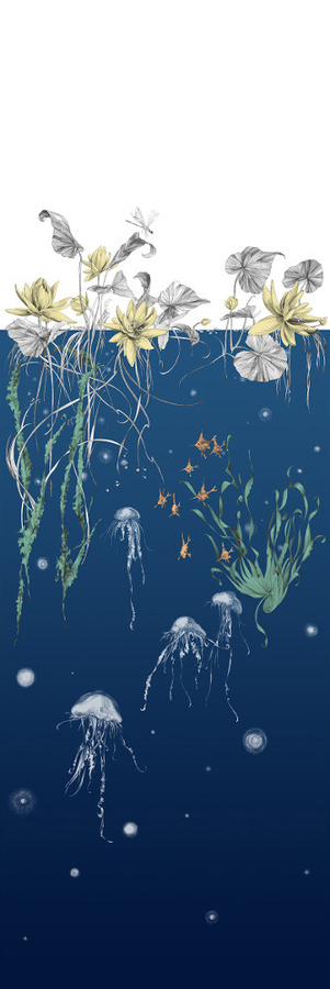 Edmond Petit Tapete Nautilus Marine Medusen Blau Non-Woven mit maritimen und floralen Motiven - Bild 1