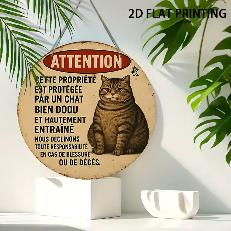 Runder Holzwandakzent Potdemiel Look Out for Cats mit Katzenillustration im skandinavischen Stil, Durchmesser: 20,32 cm - Bild 2