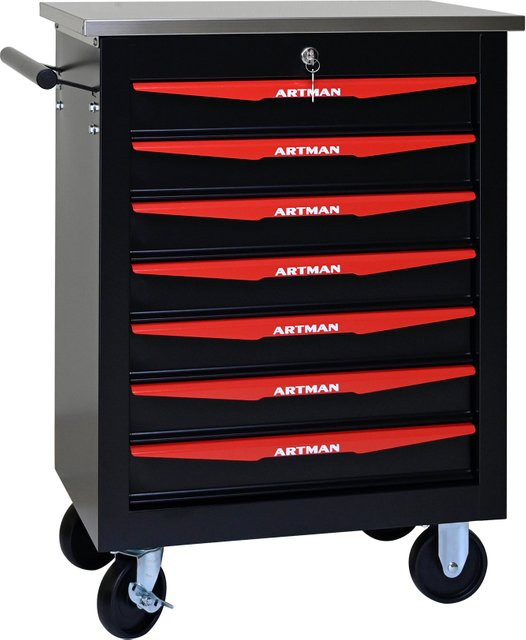 BLACK&RED Werkzeugwagen aus Metall mit 7 Schubladen und Edelstahldach, Schwarz & Rot, B/T/H: 78,0 x 56,5 x 34,5 cm - Bild 1