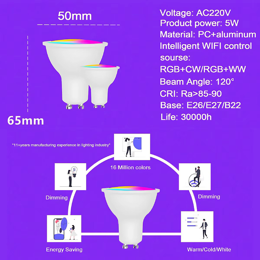 Aoyuansea Smart LED-Lampe GU10 5W mit RGB und Weiß, dimmbar via WIFI Zigbee Bluetooth, kompatibel mit Alexa und Google Home - Bild 3