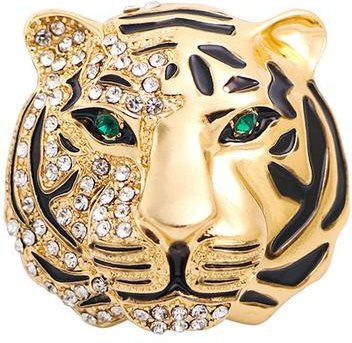YIRAN Jewelry Brosche Tiger, Messing, Kristall, beige, Herren - Bild 1