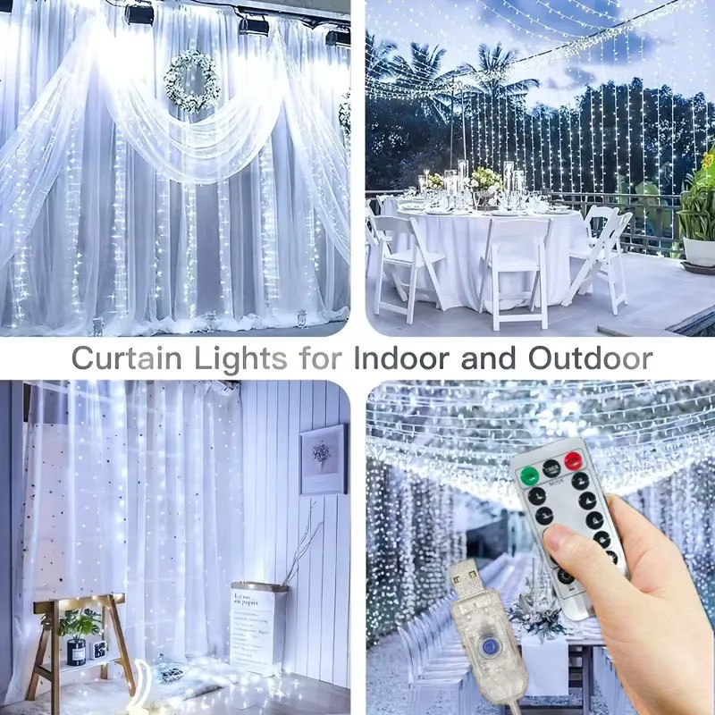 HOUHOM LED Vorhang Lichterkette mit 8 Modi und USB-Anschluss, RGB Multicolour, 6m Länge für Party, Hochzeit, Weihnachten und Garten-Dekoration - Bild 3