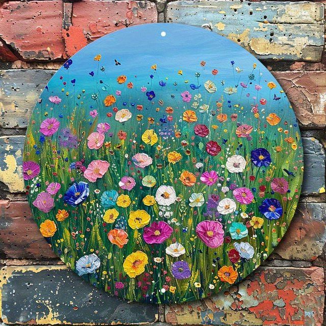 Rundes Aluminiumschild Potdemiel Vibrant Wildflower Bloom mit floralem Blumenmotiv in Multicolor, Durchmesser: 20 cm - Bild 1
