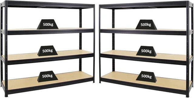 2x PROREGAL Dino Schwerlastregal Set Schwarz mit verstellbaren Fachböden aus MDF und Metall, H x B x T: 180 x 200 x 60 cm - Bild 1