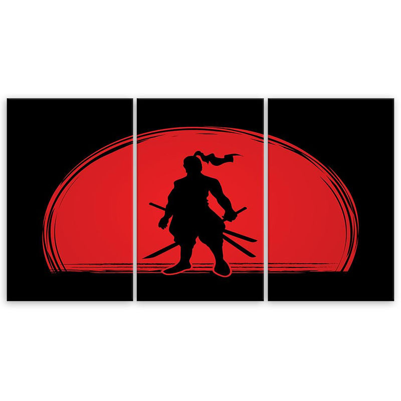 Dreiteiliger Leinwanddruck Feeby Samurai Japan Sun in Rot, B/H: 60 x 40 cm - Bild 2