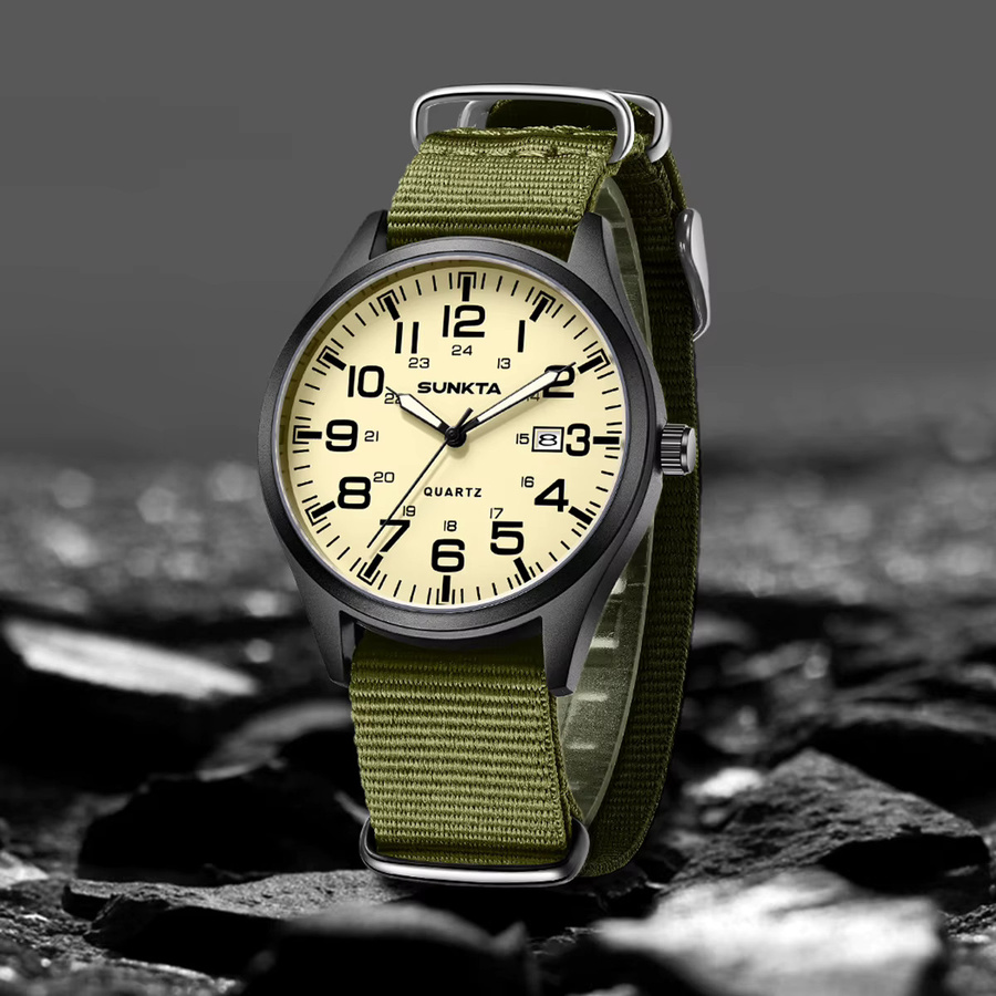 SUNKTA Armbanduhr Quarz, Leder, Datum, Leuchtzeiger, Herren - Bild 4