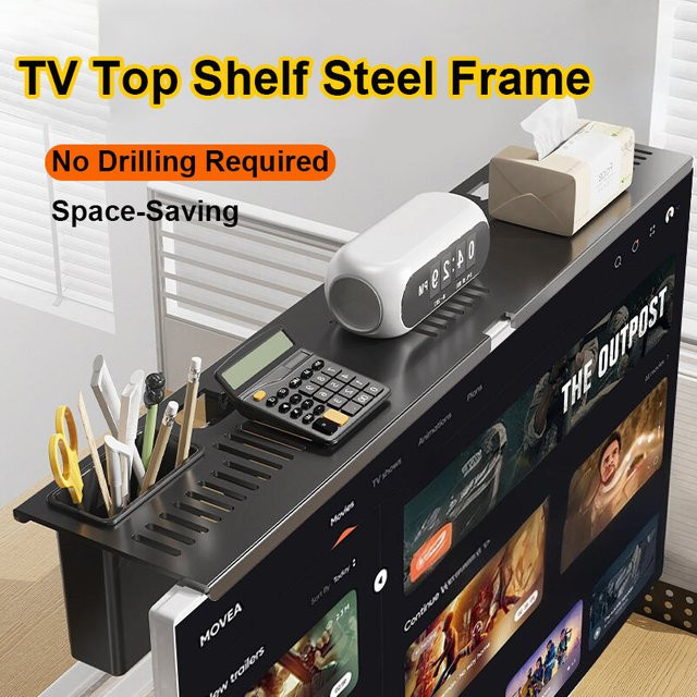 BEISHI Soundbar-TV-Halterung aus Stahl in Schwarz, universelle Bohrfreie TV-Oberablage für Soundbars bis zu 15 Pfund - Bild 1
