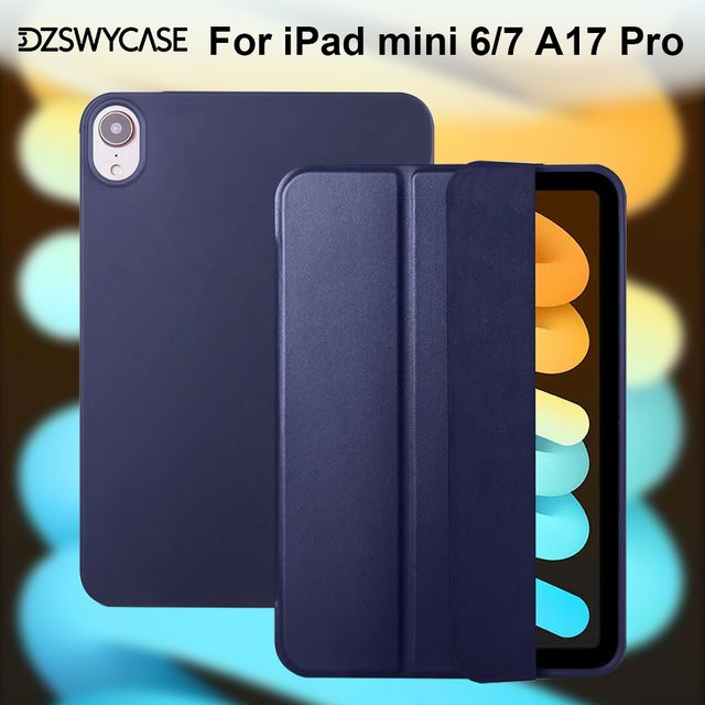 DZSWYCASE Schutzhülle für iPad Mini 7 (A17 Pro) 2024 und iPad Mini 6 (8,3 Zoll) mit dreifach faltbarem Ständer, Silikon-Rückseite und automatischer Schlaf-Wach-Funktion in Pink oder Blue - Bild 1