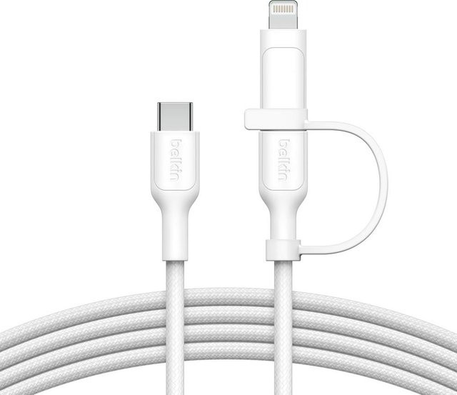 Belkin BoostCharge Pro 2-in-1-Kabel mit USB-C-Stecker und Lightning Connector in Weiß, Länge: 60 cm - Bild 1