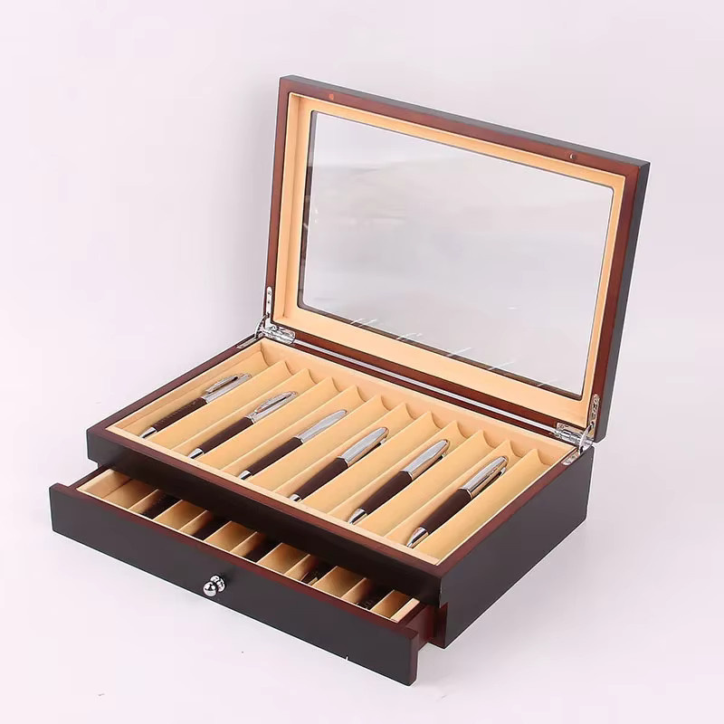 Holz Füllfederhalter Display Aufbewahrungskoffer in Schwarz und Burgunder für 12 bis 78 Stifte als Sammler Organizer Box - Bild 2