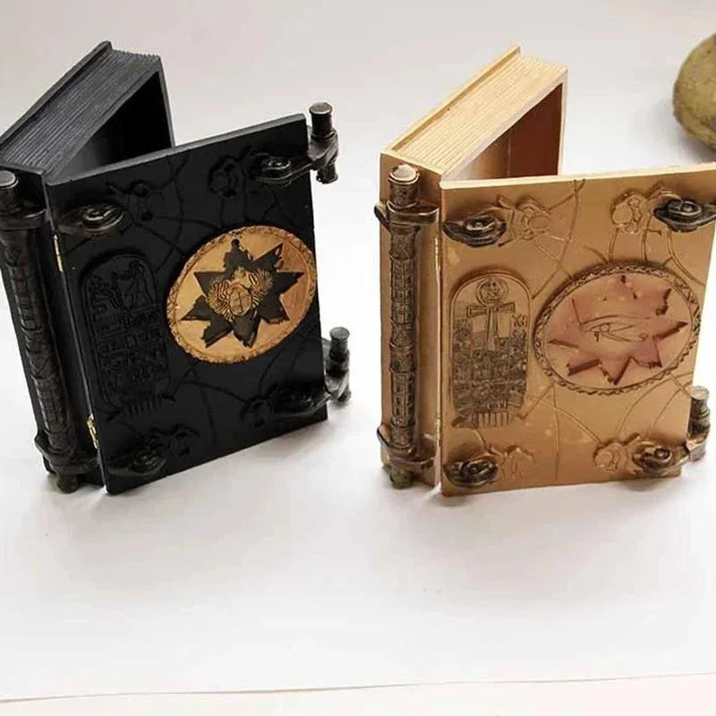 Yiran Furniture Halloween-Box Buch der Toten mit Schlüssel aus Kunstharz in Schwarz und Gold, antike Nachahmung als Schreibtisch-Dekoration - Bild 2
