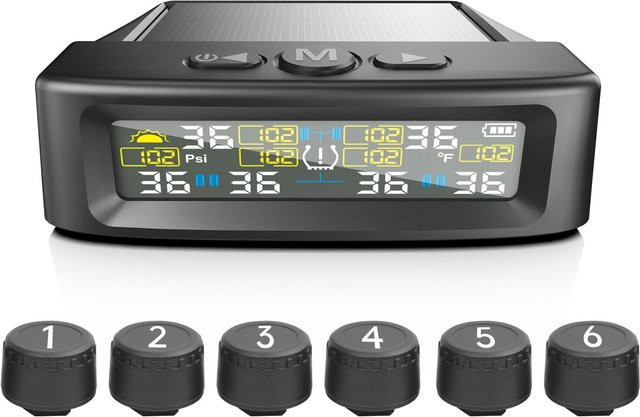 TOMTOP Drahtloser Solar-Reifendruckmonitor mit 6 Sensoren und Sofortalarm in Schwarz - Bild 1