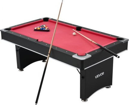 VEVOR Billardtisch mit verstellbaren Füßen in Schwarz und Rot, modernes Billard-Set mit Zubehör für Spielzimmer und Freizeiträume, Länge: 183 cm - Bild 1