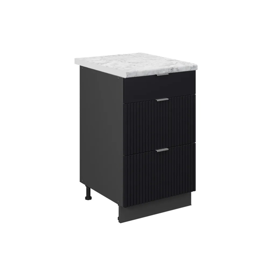 Vicco Küchenschrank Fame-Line Schubladenunterschrank in Anthrazit Schwarz Gestreift mit Marmor-Weißer Arbeitsplatte, Breite: 50 cm - Bild 3