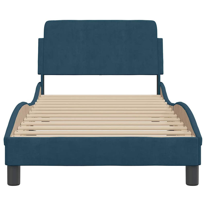 vidaXL Bettgestell mit Kopfteil aus Samt in Blau, B/T/H: 90 x 190 cm - Bild 3