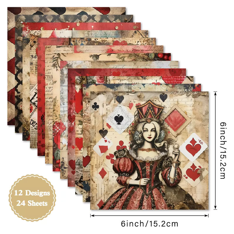 Designpapier Königin der Herzen in Rot, 24 Blatt Papierblock für Scrapbooking und Bastelarbeiten, B/B: 15,2 x 15,2 cm - Bild 2