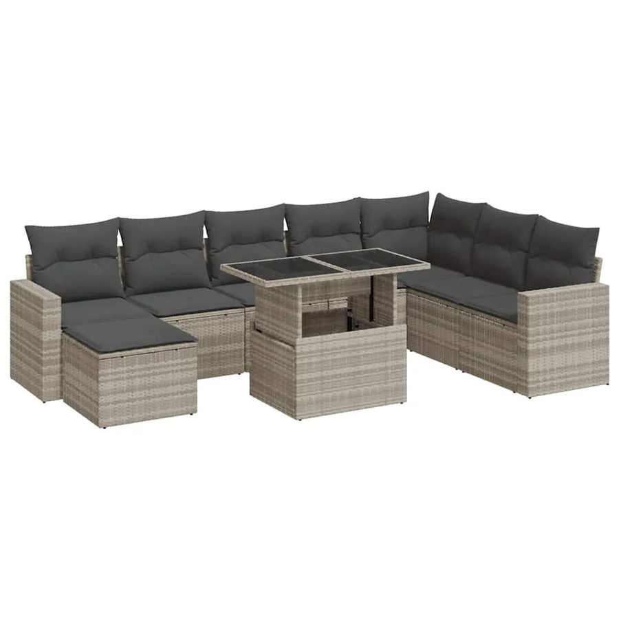 vidaXL 9-tlg. Garten-Sofagarnitur in L-Form aus Poly-Rattan mit Kissen in Hellgrau - Bild 2