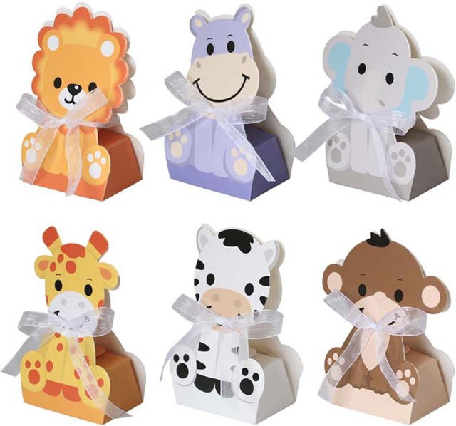 12 Stück Safari Tier Goodie Boxen aus Papier für Dschungel Party und Baby Shower in Mehrfarbig - Bild 1