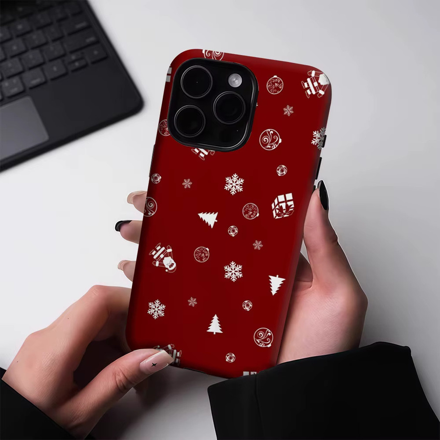 Potdemiel Magnetische Handyhülle Burgundy Christmas für iPhone 17 16 15 14 13 Pro Max Plus, robuste Doppelschicht-Hülle in Rot - Bild 4