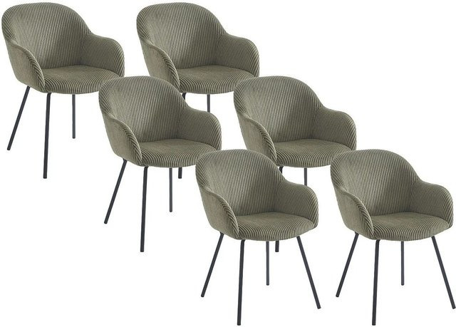 Vente-unique Stuhl Marenzia in Khaki mit Cord-Bezug und Armlehnen - Bild 1