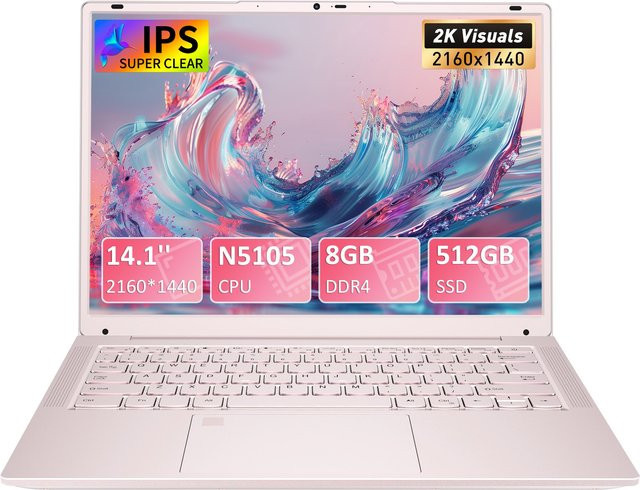 Auusda Tragbarer Laptop 14,1 Zoll mit N5105 Prozessor, 8GB DDR4, 512GB SSD und Fingerabdruck-Entsperrung - Bild 1