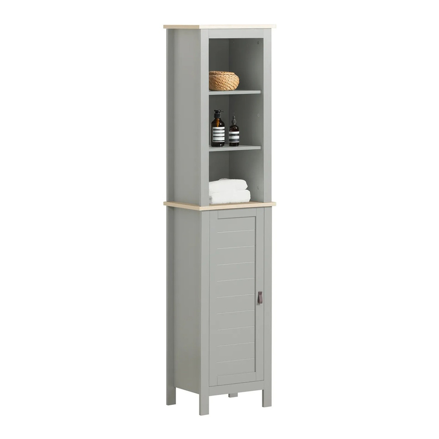 SoBuy Badezimmerschrank aus MDF mit 3 offenen Fächern und 1 Tür in Hellgrau BZR68-HG - Bild 2