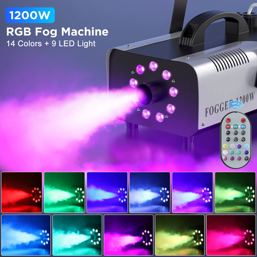 U'King Nebelmaschine 1200W mit 9 LED RGB Farbwerfer und Fernbedienung, Schwarz - Bild 2