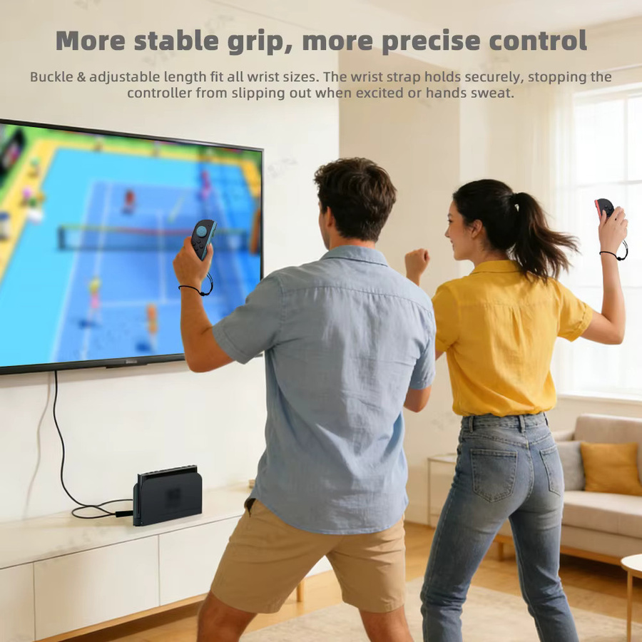 Nintendo Switch Zubehör Handschlaufe für Joycon Controller mit Daumengriffkappen und verstellbarem Trageriemen - Bild 4