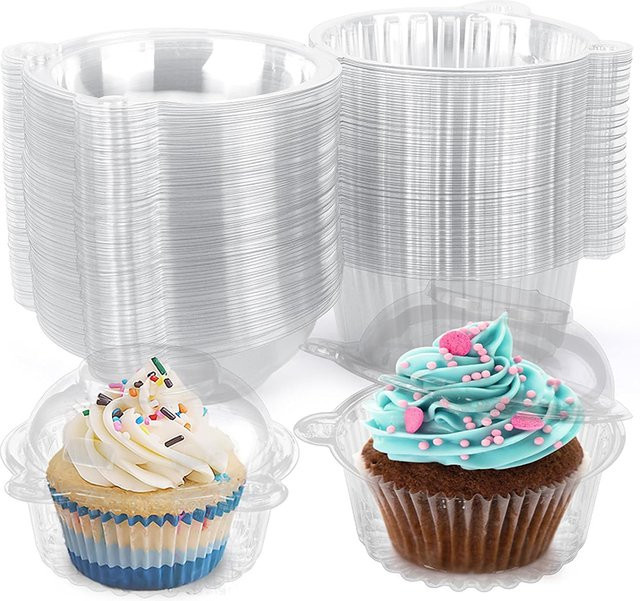 CYZIWEIN Cupcake Verpackungsboxen aus transparentem Kunststoff, 10 Stück Dessert Muffin Halter mit Kunststoffkuppel für Hochzeiten und Geburtstage - Bild 1