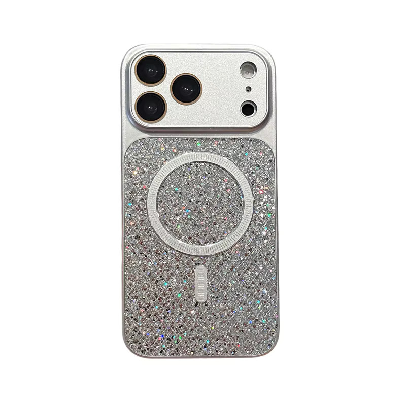 SUNWARD MagSafe Handyhülle mit Diamant-Glitzer und galvanisiertem Rahmen für iPhone, Pink/Silber - Bild 2