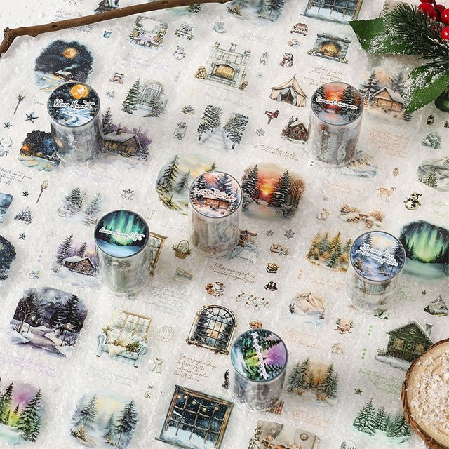 6Style Cloud Snow PET-Klebeband in Weiß und Multicolour, wasserdichte Washi-Tape Rolle für DIY Scrapbooking und Schneelandschaft-Dekoration, Länge: 200 cm - Bild 1