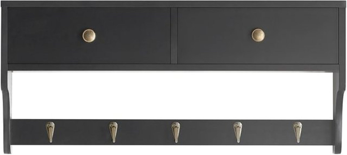 SoBuy Wandgarderobe aus MDF mit 2 Schubladen und 5 Haken in Schwarz FRG178-SCH - Bild 2