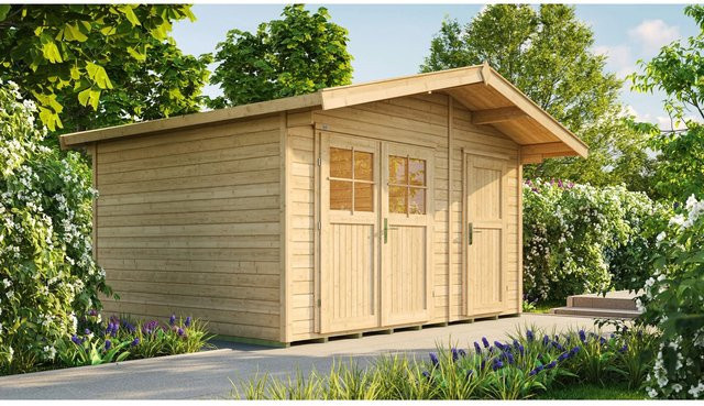 Weka Holz-Gartenhaus Lago mit Satteldach in Braun, B/T: 400 x 380 cm - Bild 1
