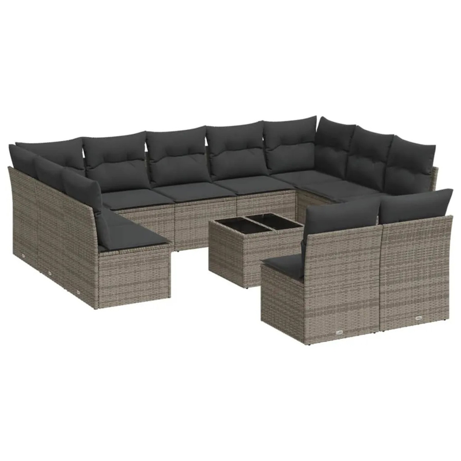 vidaXL 12-teilige Garten-Sofagarnitur in U-Form aus Polyrattan mit Kissen in Grau - Bild 2