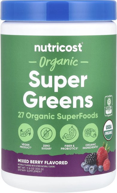 Nutricost Bio Super Greens Gemischter Beeren-Geschmack 330 g - Bild 1