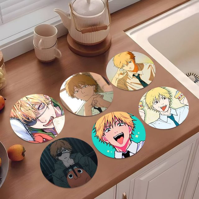 Denji Anime-Charakter Untersetzer aus Holz, rund, Durchmesser: 10 cm, mehrfarbig - Bild 1