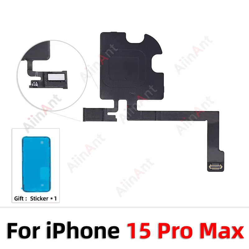 Apple Ersatzteil Flexkabel für iPhone 15 14 13 Pro Max Plus mit Näherungs- und Lichtsensor sowie Lautsprecher-Earpiece und Aufkleber in Schwarz - Bild 3