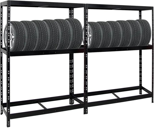 PROREGAL Reifenregal Tiger 2er Set mit Fachboden, Schwarz, H x B x T: 180 x 130 x 50 cm - Bild 1