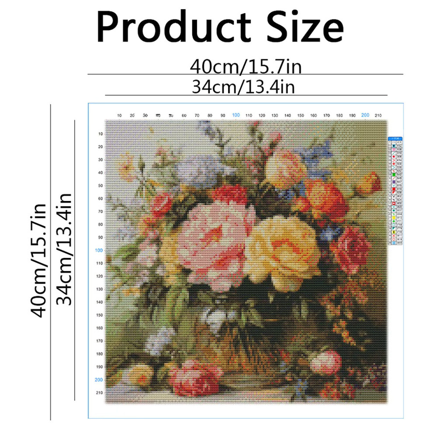 HUACAN Kreuzstich-Set mit Rosen-Blumenstickerei, 11-teiliges Set mit bedruckter Leinwand und DMC-Fäden in Multicolour zur Wanddekoration - Bild 2