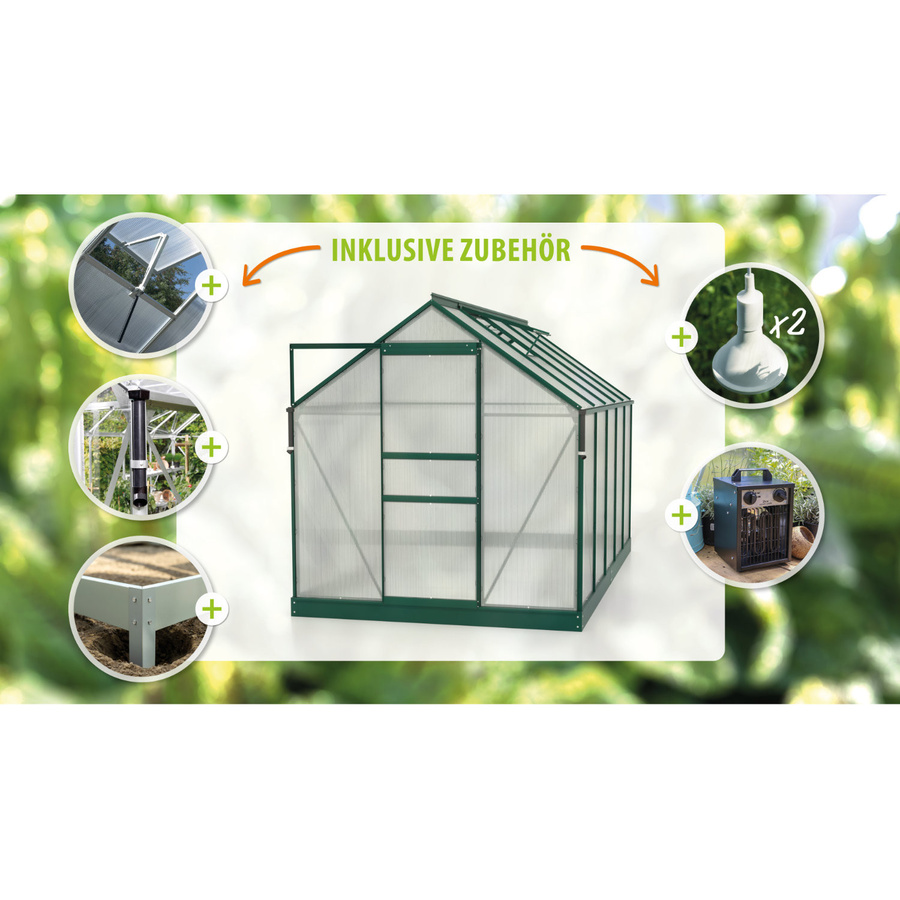 Vitavia Gewächshaus Marley inkl. Ready2Grow Zubehör-Set, smaragdgrün, 6,2 m², Polycarbonat-Platten, H x B x T: 207 x 195 x 195 cm - Bild 2