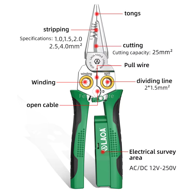 LAOA 8-in-1 Multifunktionale Abisolierzange aus Edelstahl in Silber - Bild 2