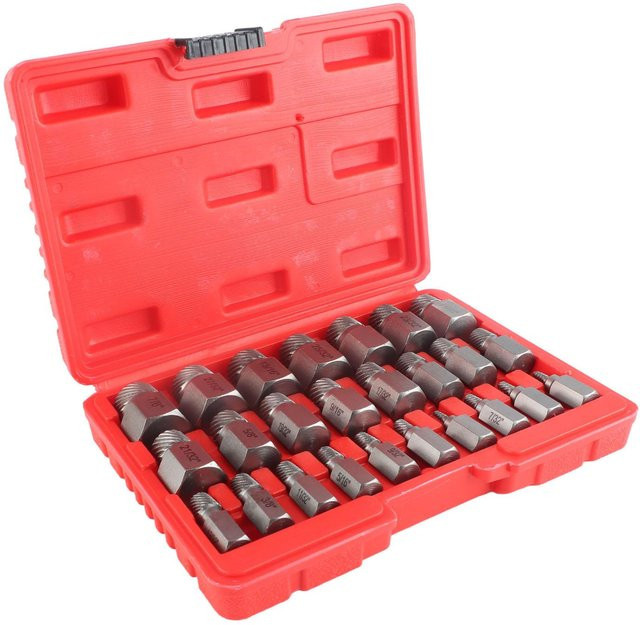 25-teiliges Schraubenausdreher-Set von Aimo aus Chrom-Molybdän-Stahl in Weiß und Silber zum Entfernen von beschädigten Sechskantbolzen und Stehbolzen - Bild 1