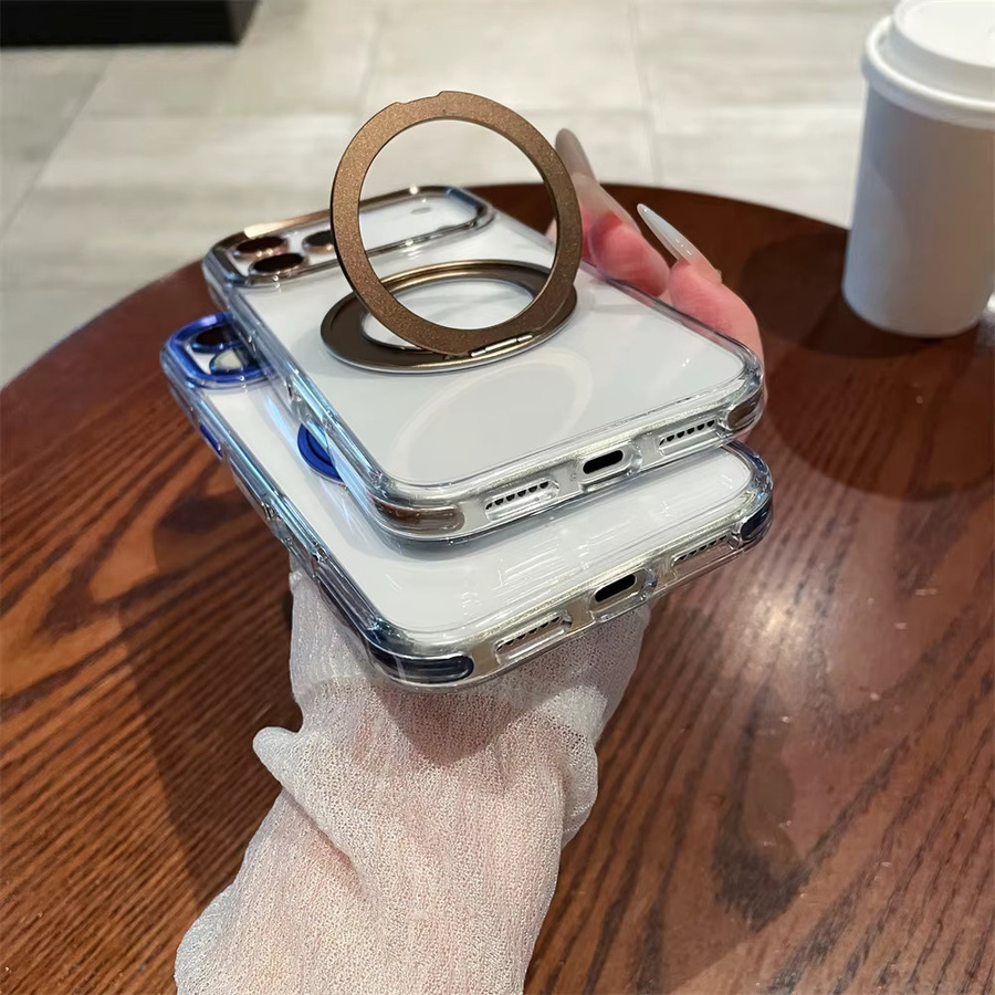 Xeber Magnetische Schutzhülle für iPhone mit rotierbarem Ständer und MagSafe Unterstützung in Transparent Gold - Bild 2