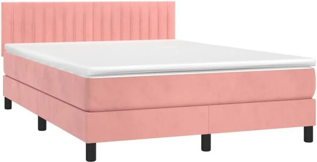 vidaXL Boxspringbett mit Matratze in Rosa, Samt, mit LED-Unterbettbeleuchtung und USB-Ladeanschluss, Hybrid-Konstruktion mit Taschenfederkern, B/T: 140 x 200 cm - Bild 1