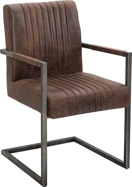 riess-ambiente Armlehnenstuhl BIG ASTON Freischwinger im Bauhausstil mit Eisengestell in Vintage Braun und Ziersteppung - Bild 1