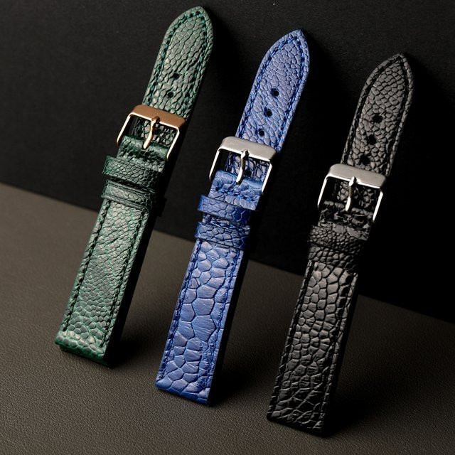 Raystray Uhrenarmband Straußenfuß-Leder, Schwarz, Herren - Bild 1